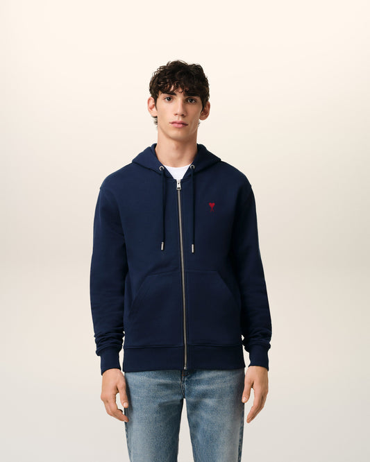 Navy Cotton Ami de Coeur Zipped Hoodie