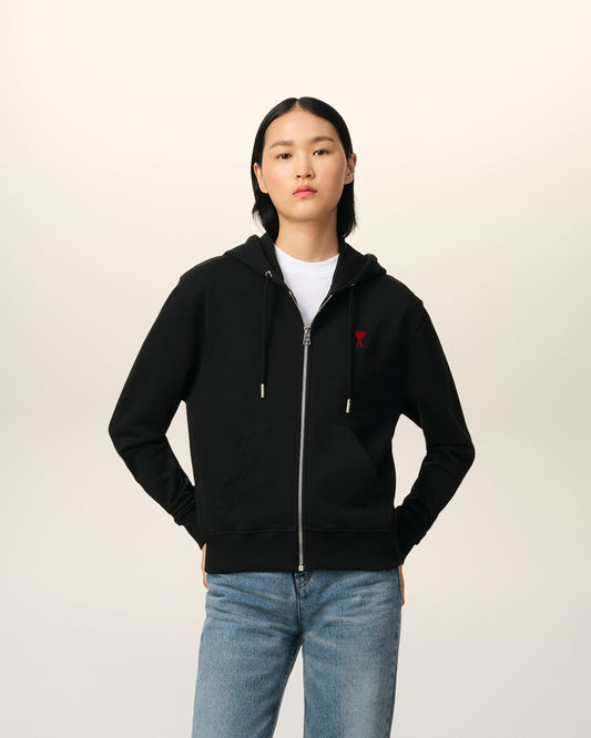 Black Cotton Ami de Coeur Zipped Hoodie