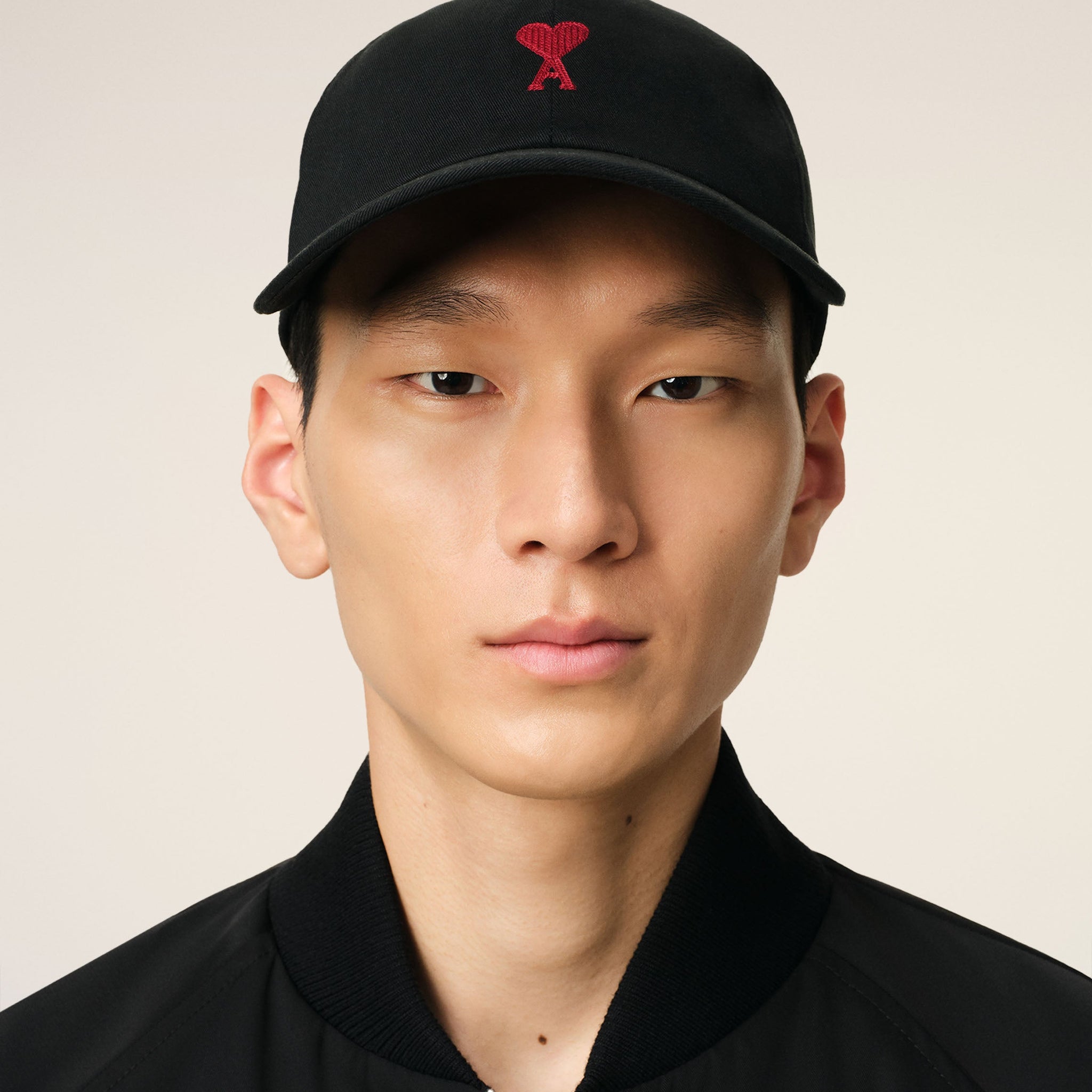 Black Cotton Ami de Coeur Embroidery Cap