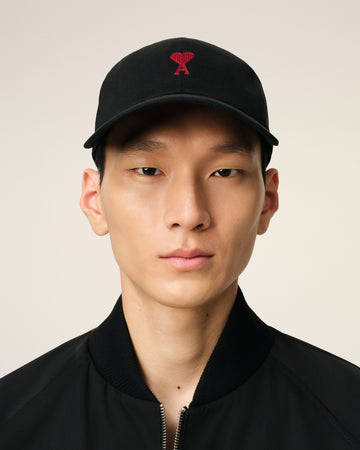 Black Cotton Ami de Coeur Embroidery Cap