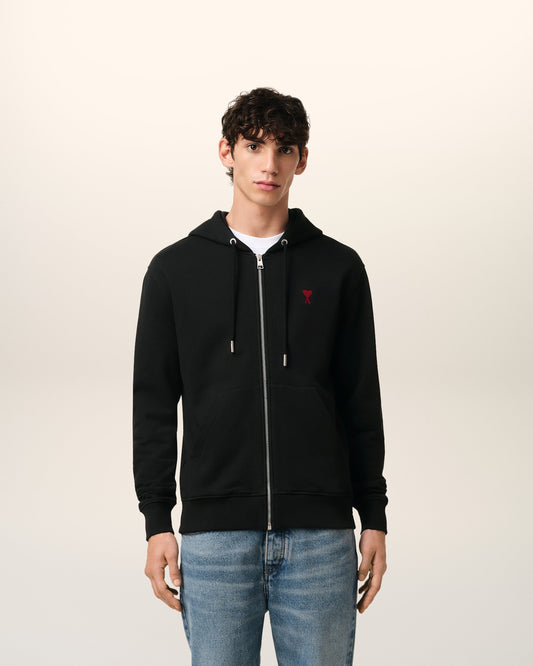 Black Cotton Ami de Coeur Zipped Hoodie