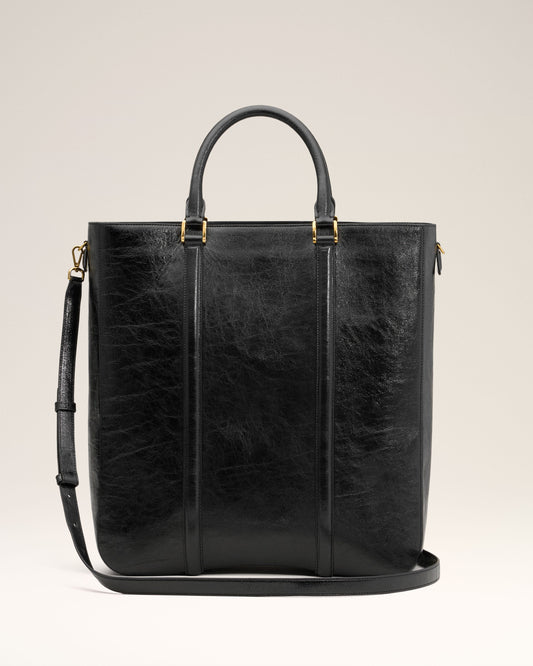 Black Leather North South Tote Bag