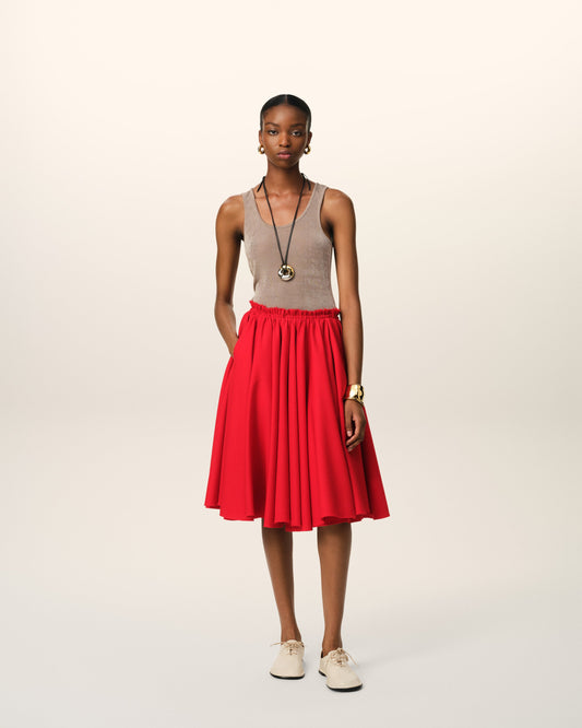 Red Wool Skirt With Godets