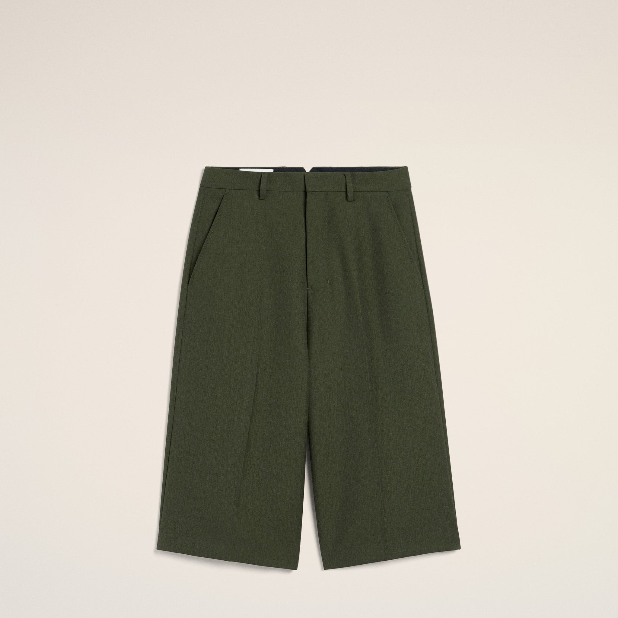 Green Wool Wide Bermuda