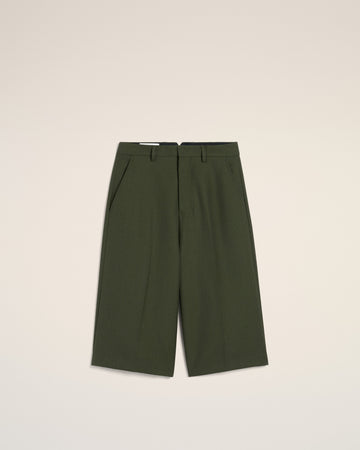 Green Wool Wide Bermuda