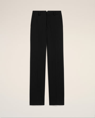 Black Wool Contrasted Straight Trousers