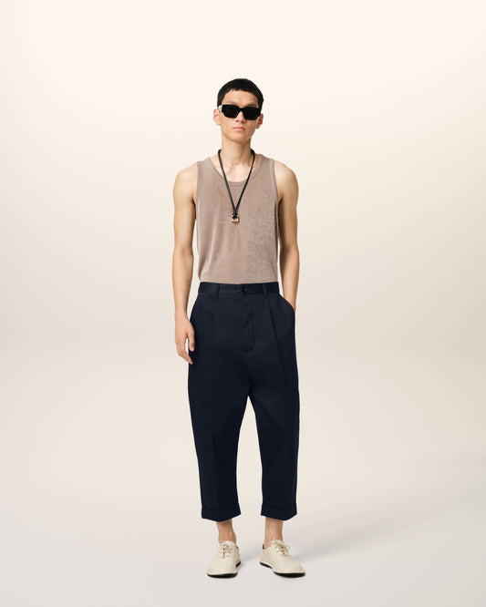 Navy Cotton Carrot Oversized Trousers