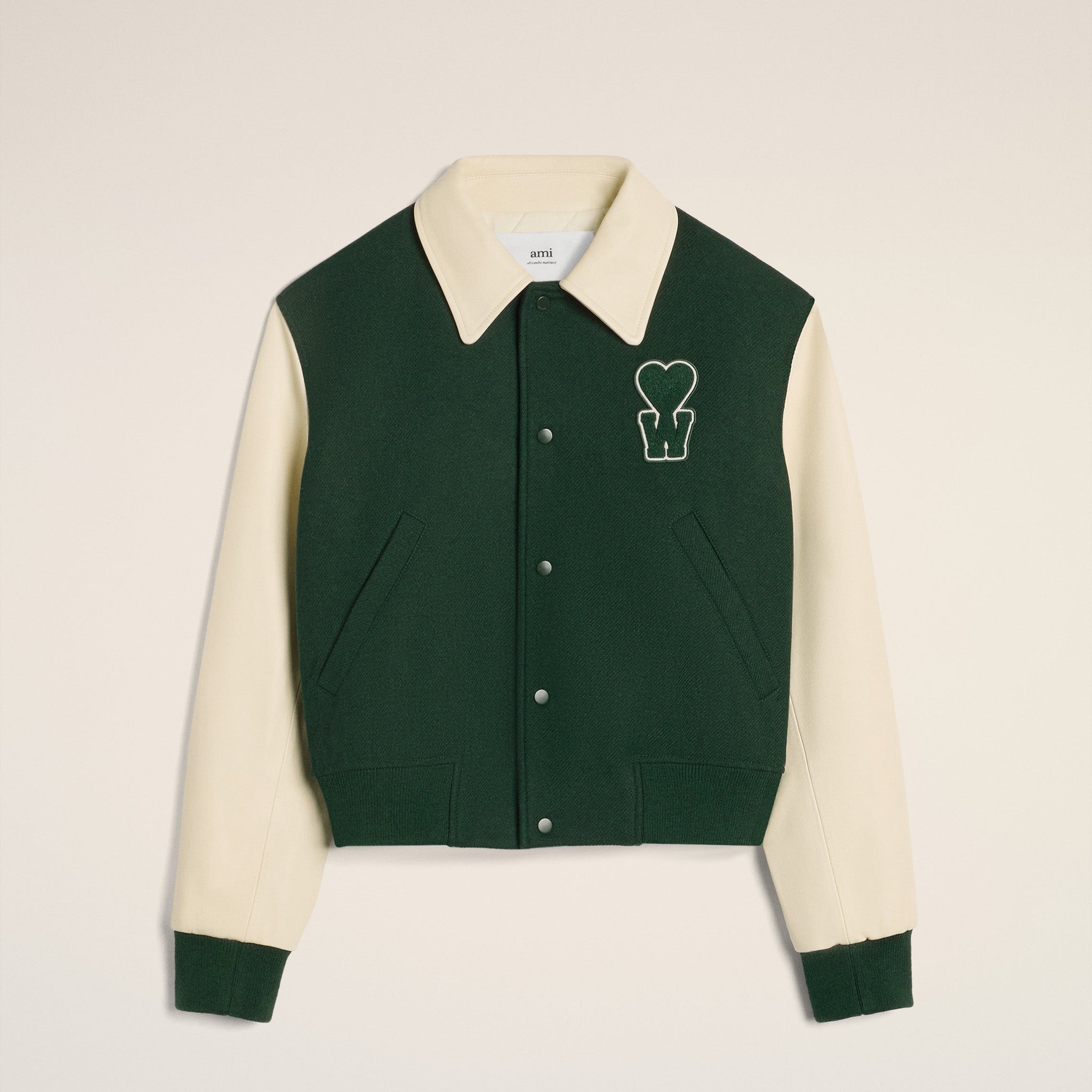 White And Green Wool Quilted Teddy Jacket With Patch
