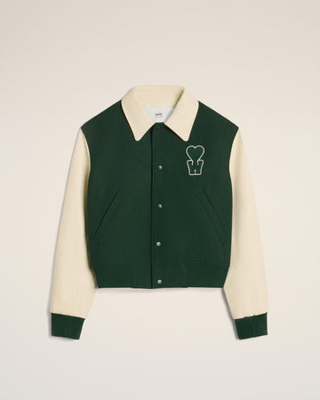 White And Green Wool Quilted Teddy Jacket With Patch