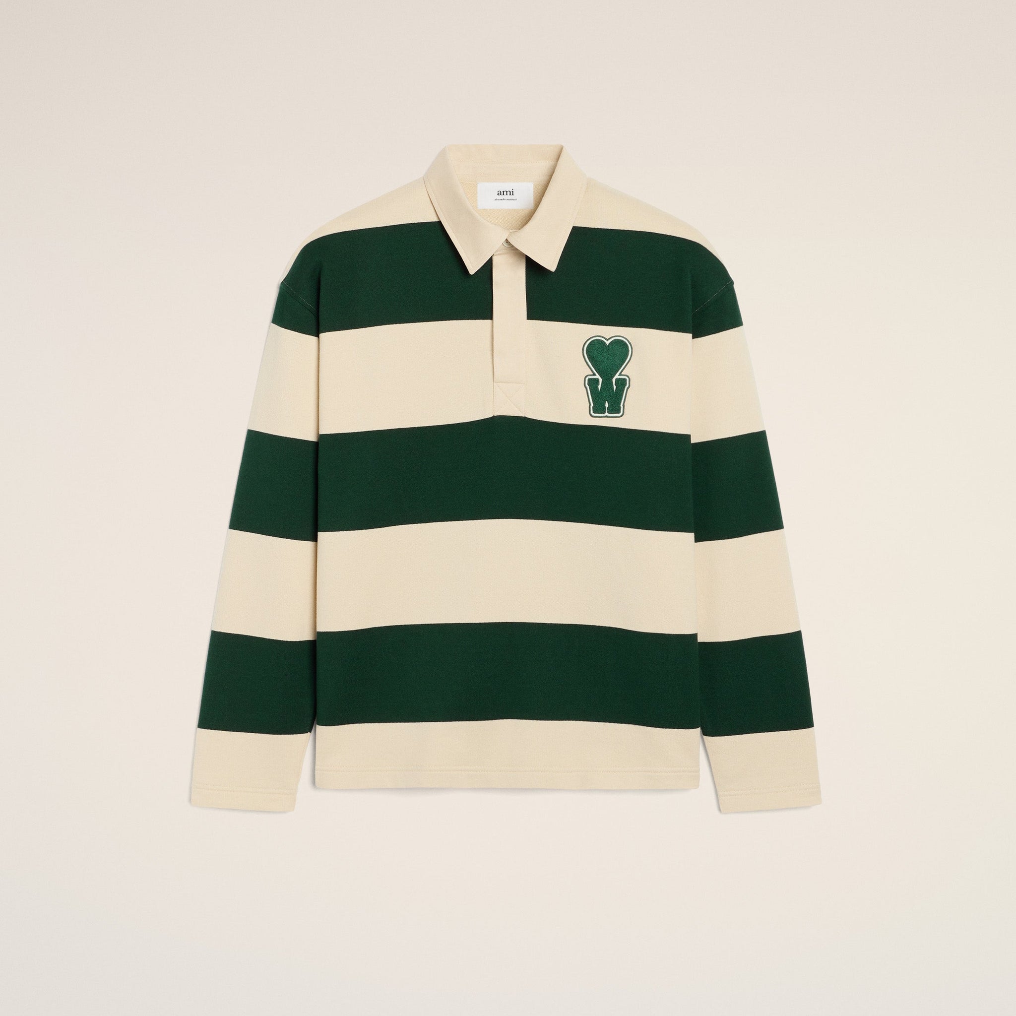 White And Green Cotton Striped Polo With Patch