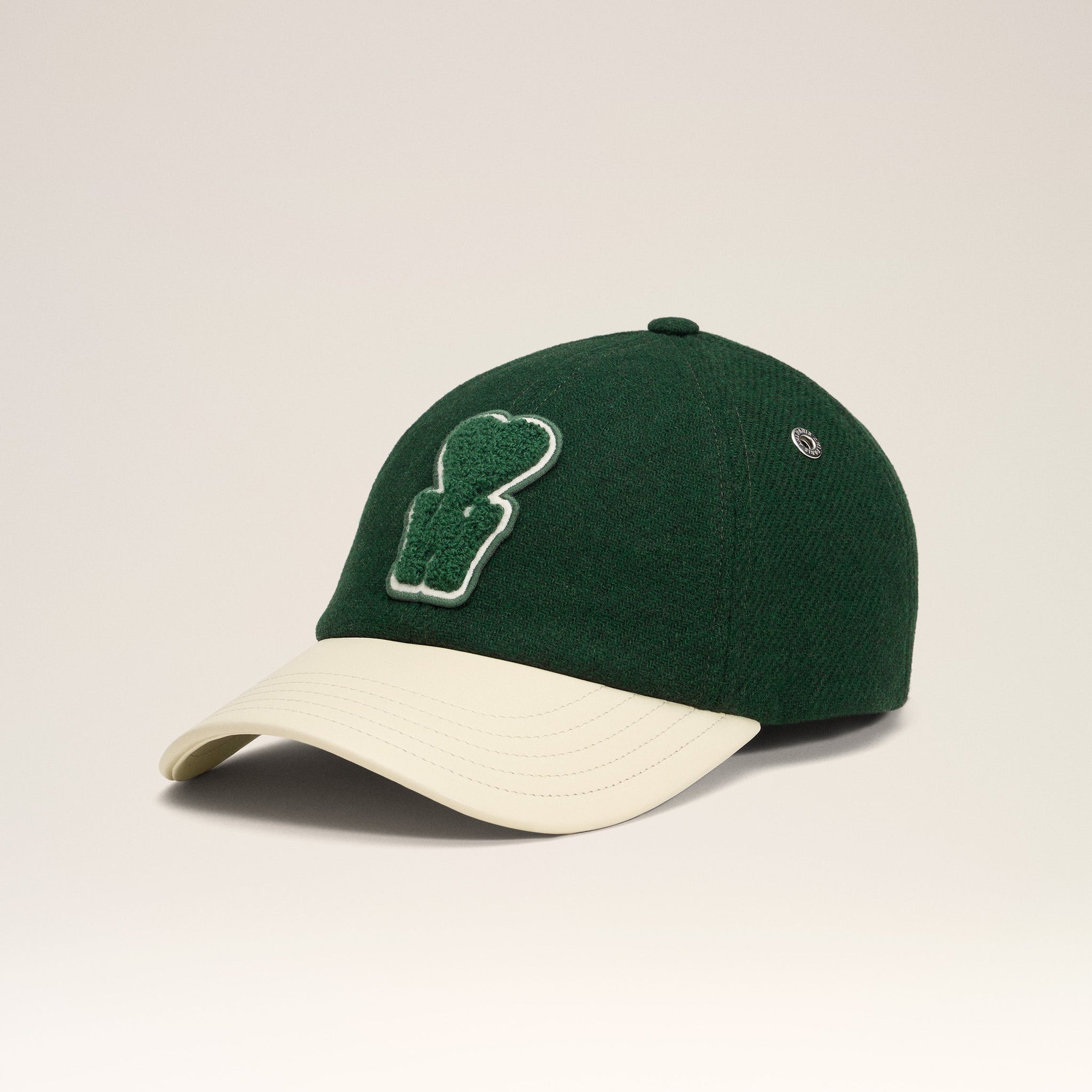 Green Leather And Wool Cap With Patch