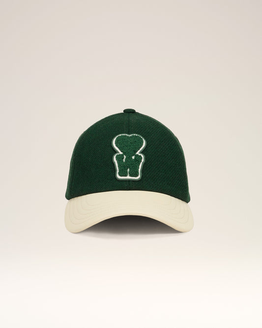 Green Leather And Wool Cap With Patch
