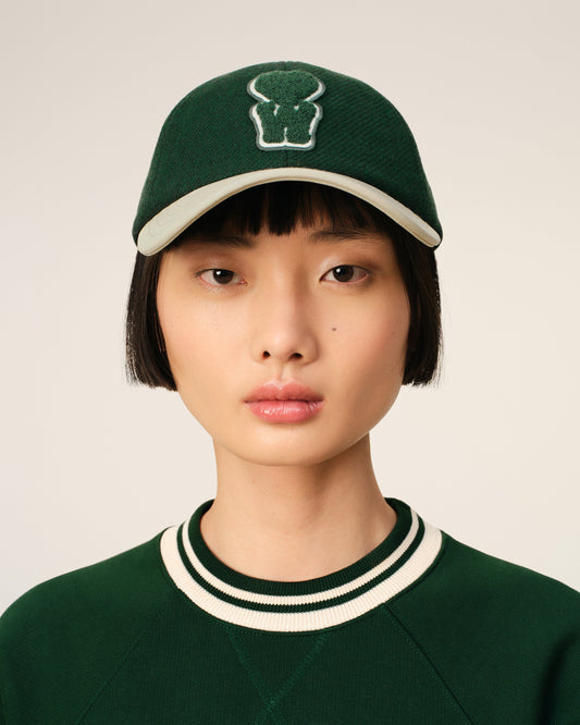 Green Leather And Wool Cap With Patch