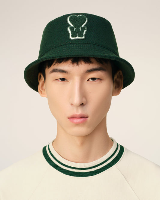 Green Wool Bucket Hat With Patch