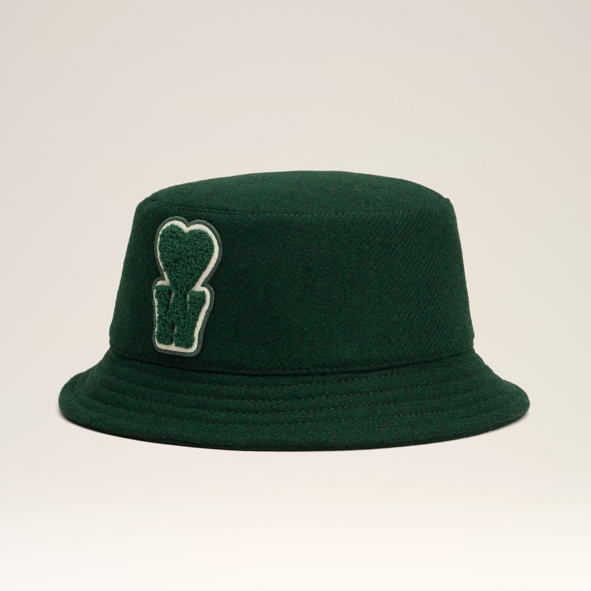 Green Wool Bucket Hat With Patch