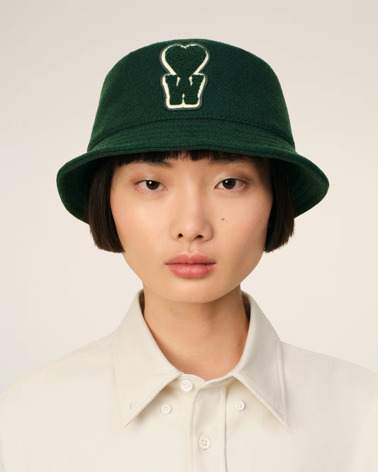 Green Wool Bucket Hat With Patch