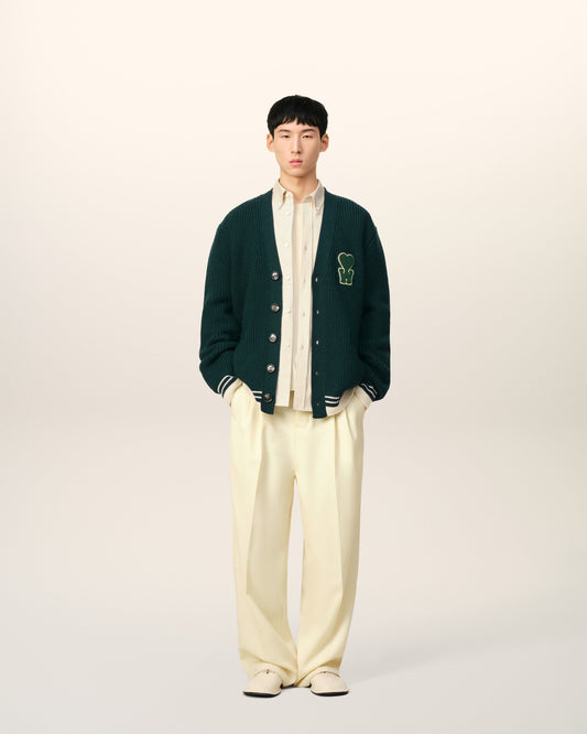Green Wool Ribbed Sweater With Patch