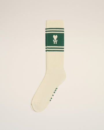 White And Green Cotton Striped Socks