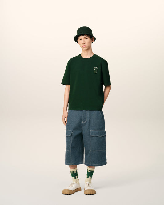 Green Cotton Boxy Fit T-shirt With Patch