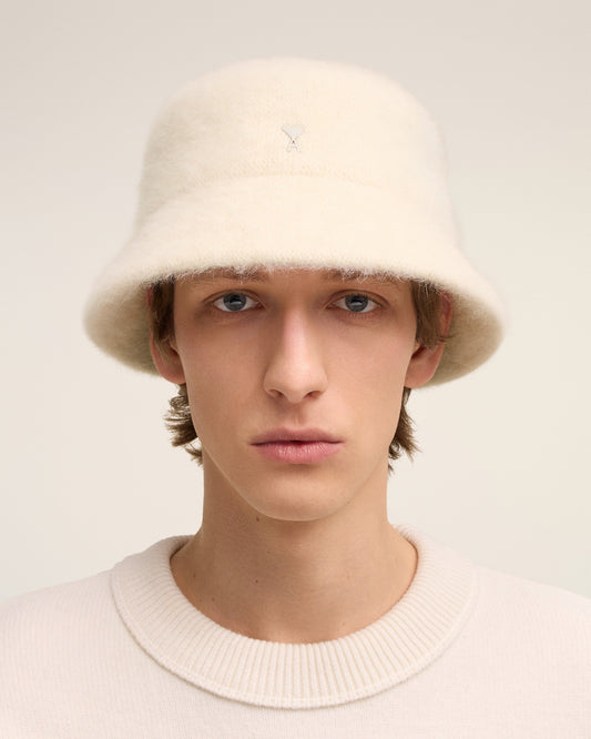 White Wool Ami de Coeur Stud Bucket Hat