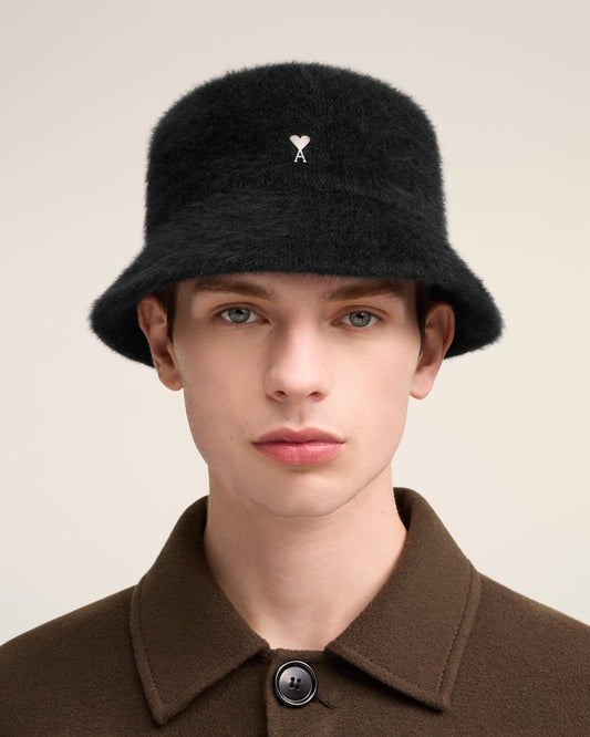 Black Wool Ami de Coeur Stud Bucket Hat