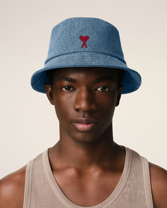 Blue Cotton Ami de Coeur Embroidery Bucket Hat