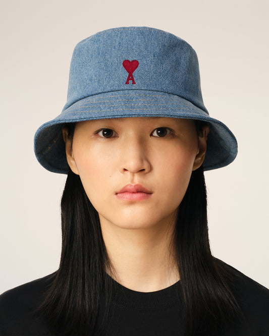 Blue Cotton Ami de Coeur Embroidery Bucket Hat