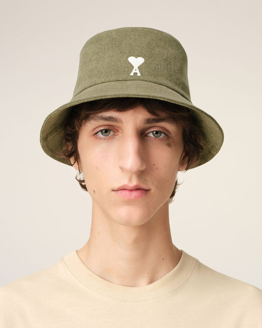 Green Cotton Ami de Coeur Embroidery Bucket Hat