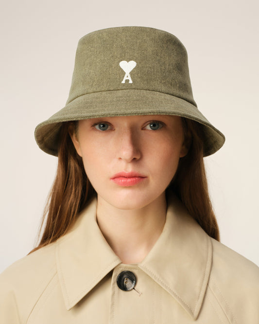 Green Cotton Ami de Coeur Embroidery Bucket Hat
