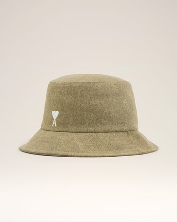 Green Cotton Ami de Coeur Embroidery Bucket Hat