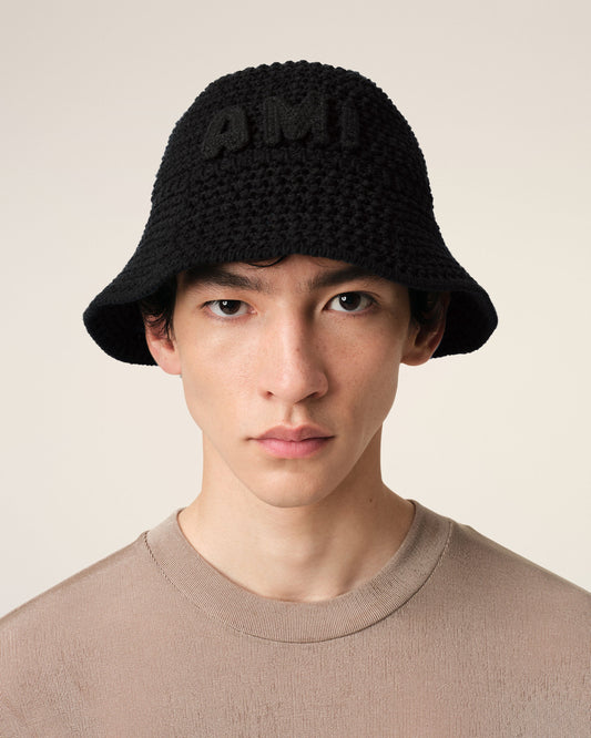 Black Knit Ami Patch Bucket Hat