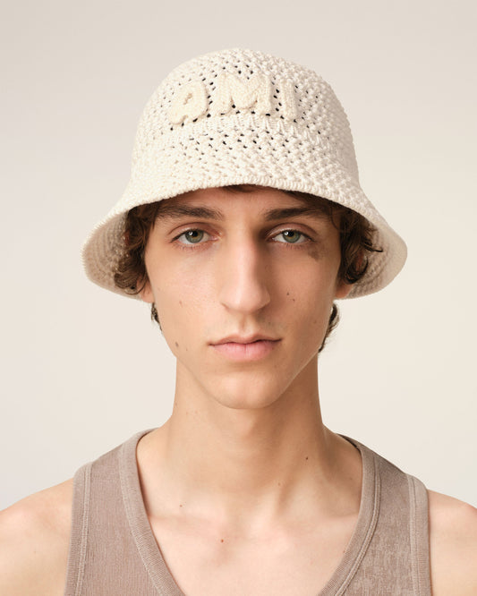 Beige Knit Ami Patch Bucket Hat