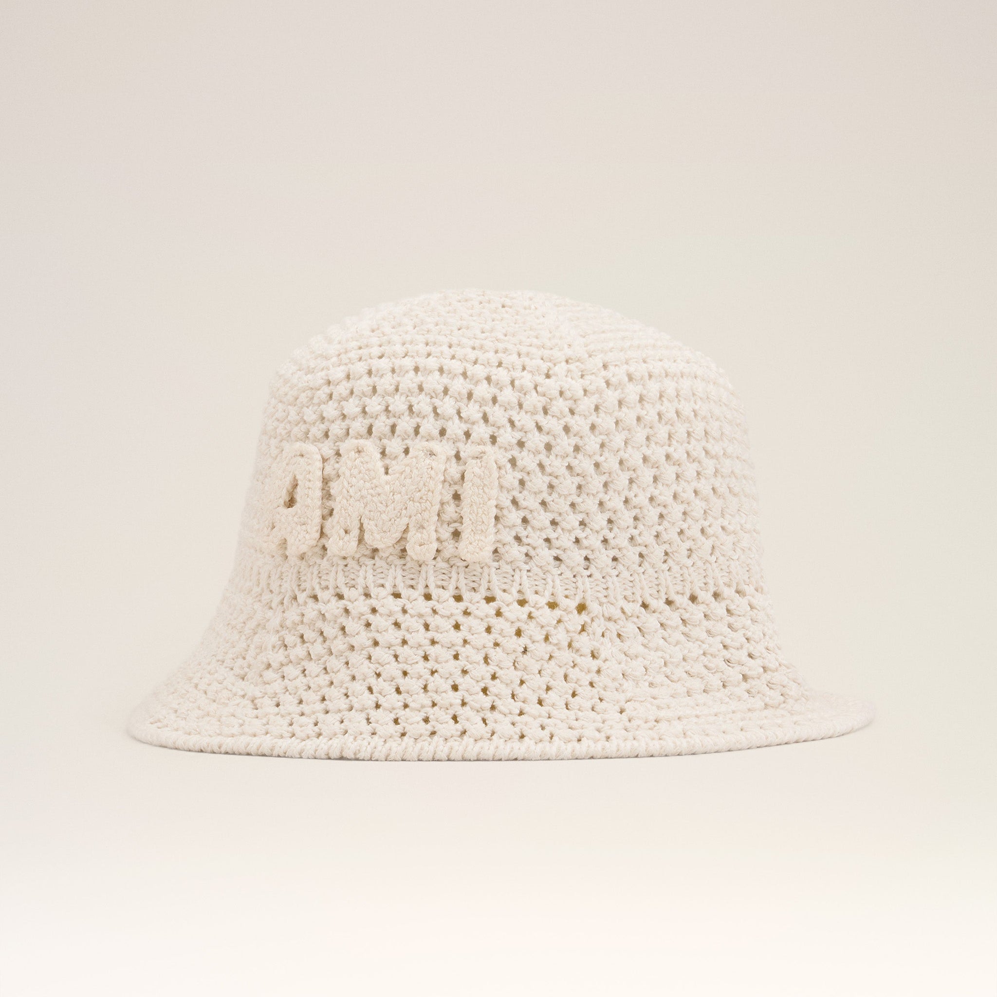 Beige Knit Ami Patch Bucket Hat