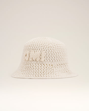 Beige Knit Ami Patch Bucket Hat