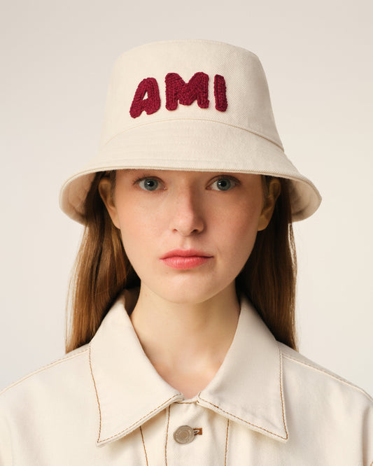Beige Cotton Ami Paris Patch Bucket Hat