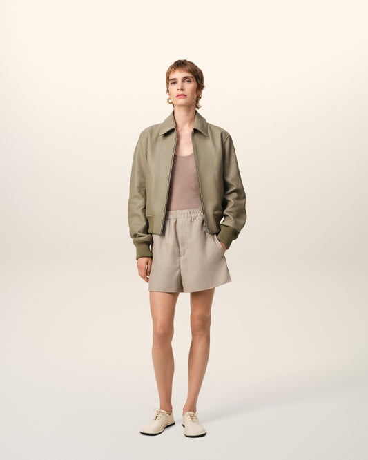 Green Leather Zipped Jacket
