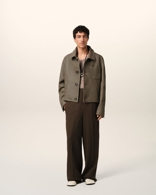 Taupe Leather Buttoned Jacket