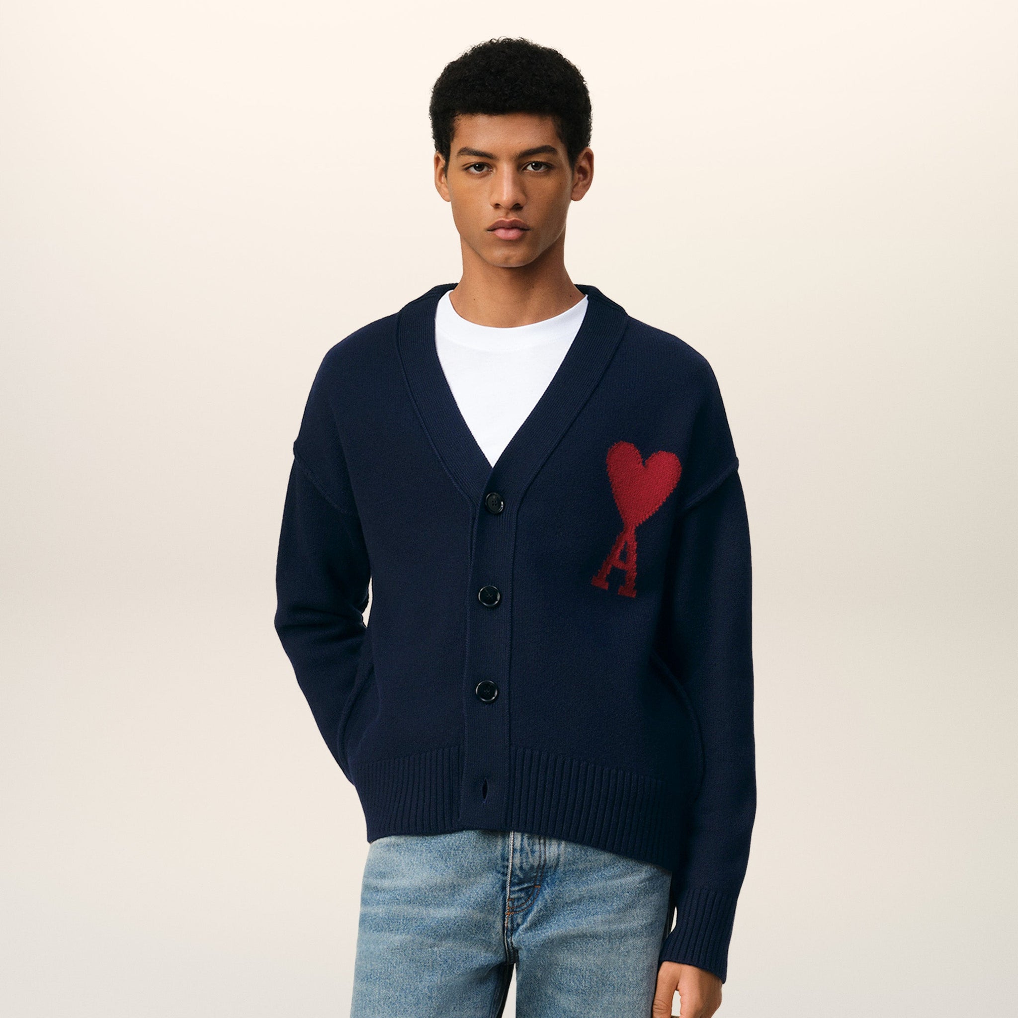 Blue Wool Red Ami de Coeur Cardigan