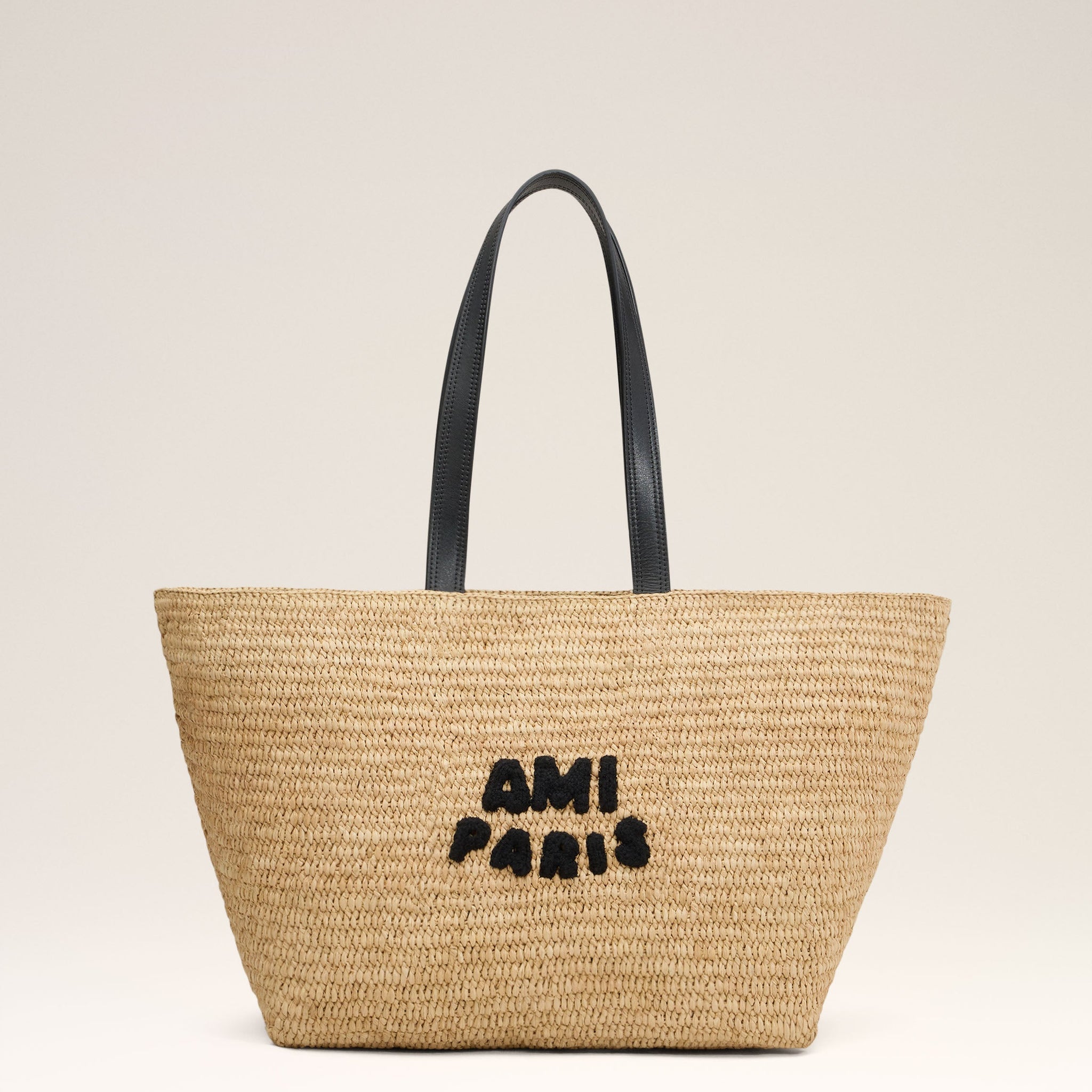 Beige Leather Rafia Ami Paris Tote Bag
