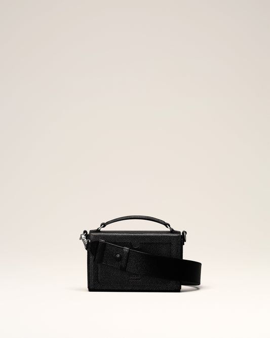 Black Leather Ami de Coeur Lunch Box Bag