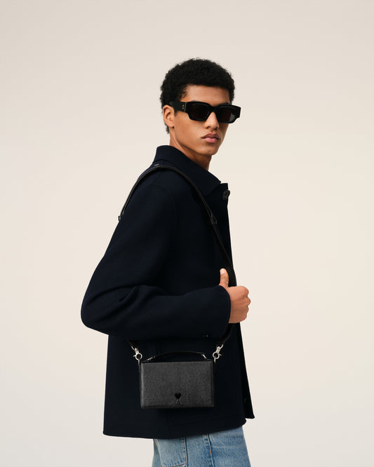 Black Leather Ami de Coeur Lunch Box Bag