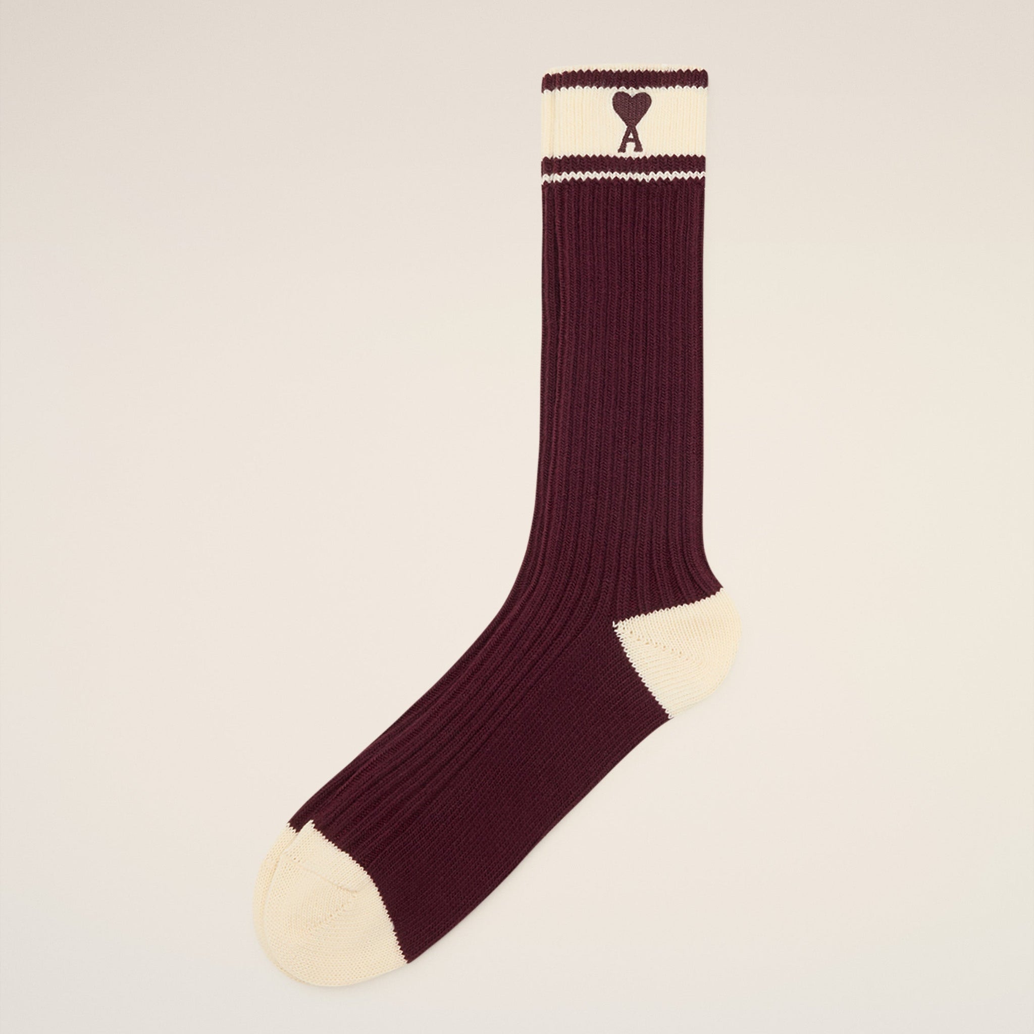Burgundy Cotton Ami de Coeur Striped Socks