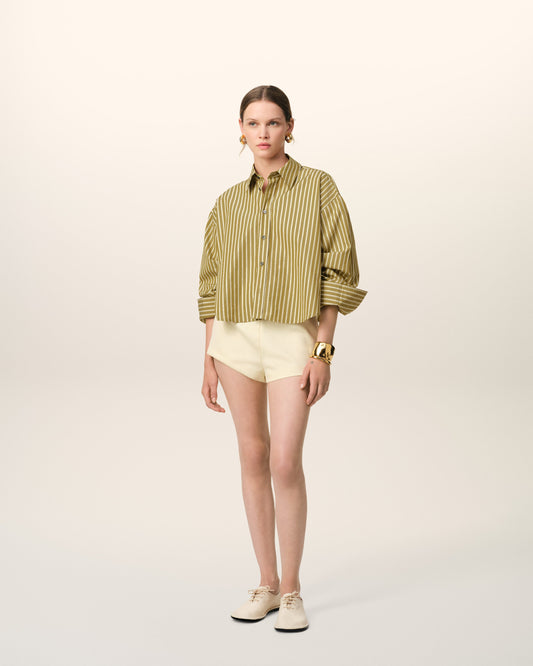 Khaki Cotton Cropped Oversized Shirt