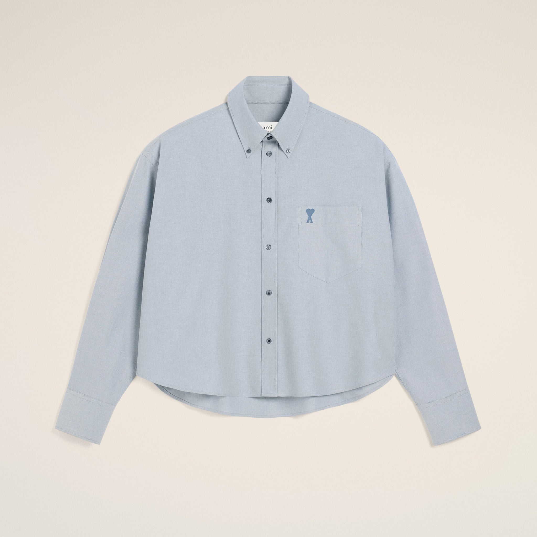 Blue Cotton Button-Down Cropped Oversized Shirt