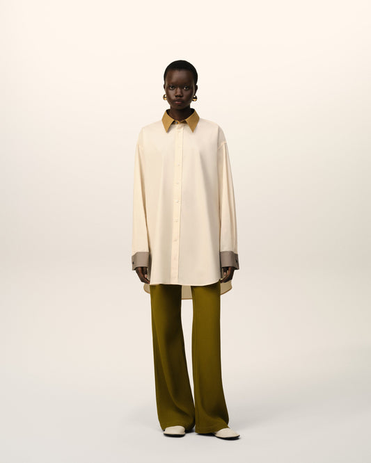 Beige Cotton Classic Collar Loose Shirt
