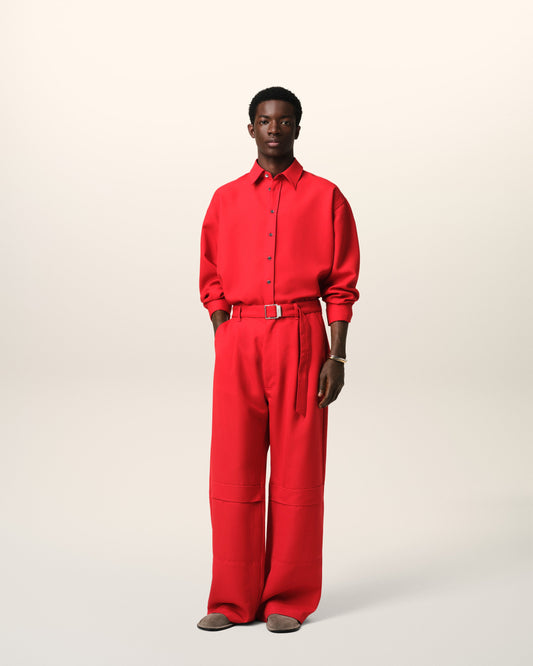 Red Wool Back Slit Loose Shirt