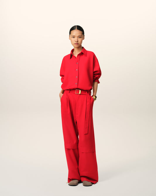 Red Wool Back Slit Loose Shirt