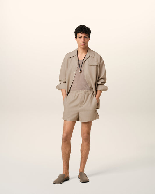 Beige Wool Elasticated Short
