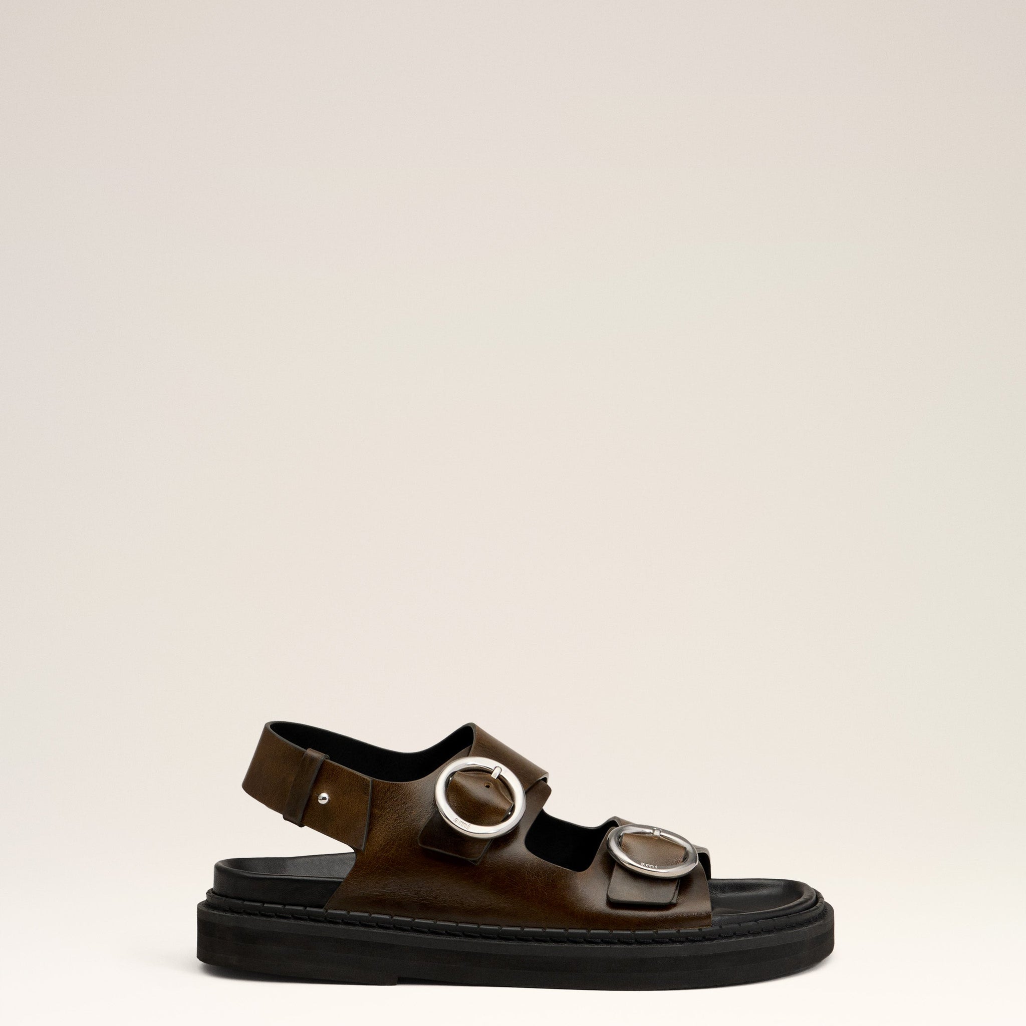 Green Leather Fussbet Midi Sandals