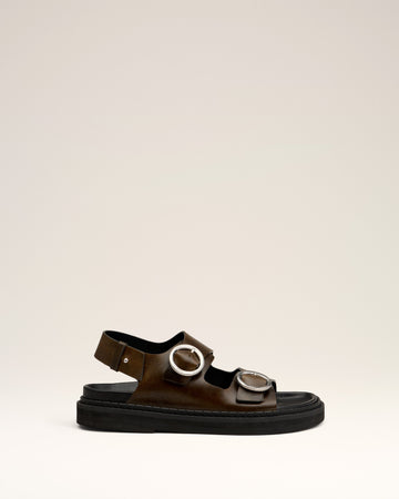Green Leather Fussbet Midi Sandals